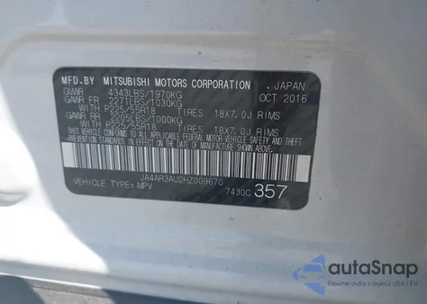 2017 Mitsubishi Outlander Sport 2.0 Es/2.0 Le from USA, damaged, VIN JA4AR3AU2HZ009670
